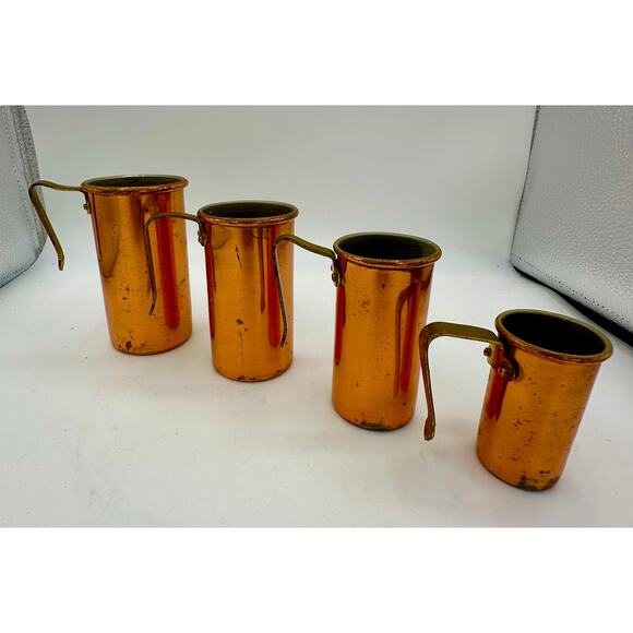 Vintage Copper Measuring Cups Set of 4 | Rustic French Farmhouse Cookware - Picture 2 of 8